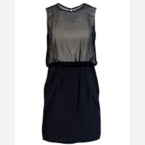 Tibi Black and Cream Silk Sleeveless Sheer Overlay Mini Dress Size 6 new